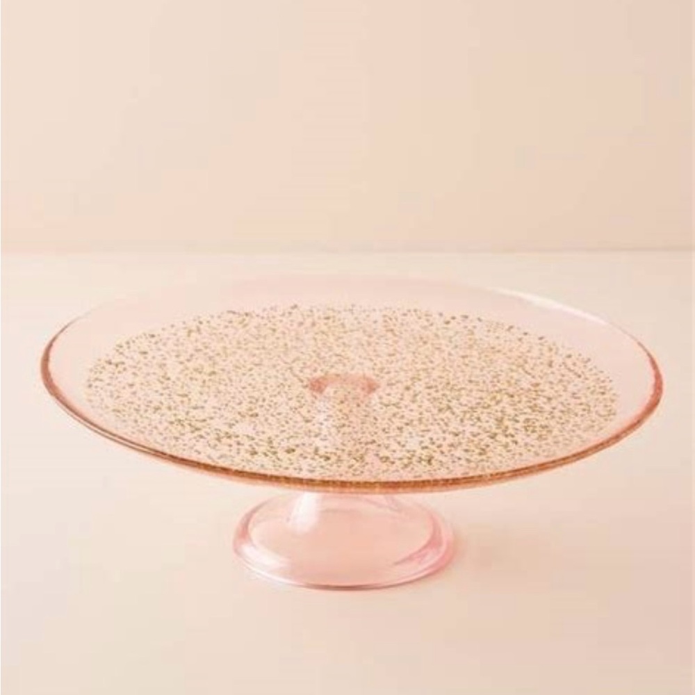 Amthropologie Ellio Pink /Gold Soda lime glass Cake Stand New in box. - Picture 4 of 10